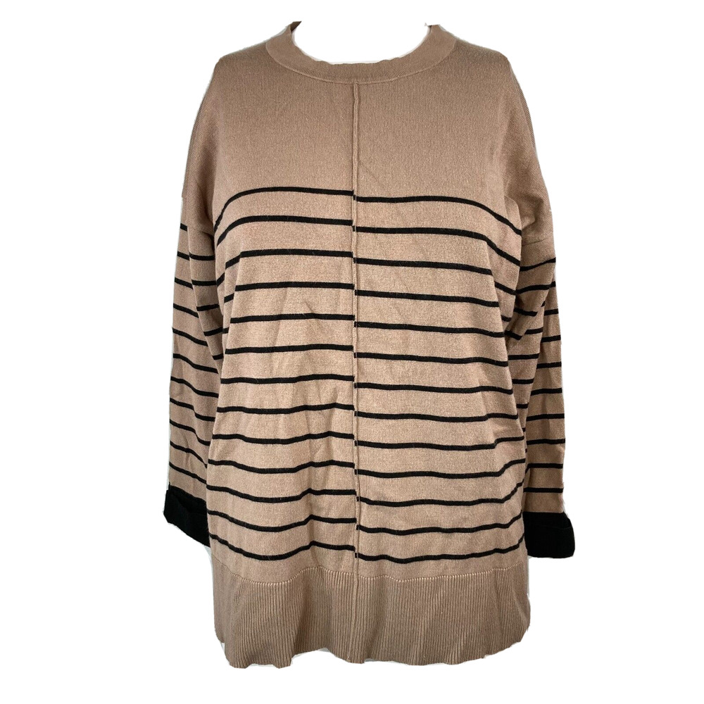 Fate Sweater Womens Sz S Taupe Beige Black Striped Cotton Pullover Stretch